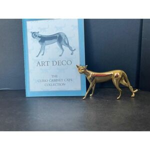 Franklin Mint Art Deco Gold Tone Cat Figurine Curio Cabinet Cats Collection 1986